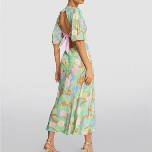 RIXO Steph Multi Floral Open Back Tie-back Dress / Small (4-6)